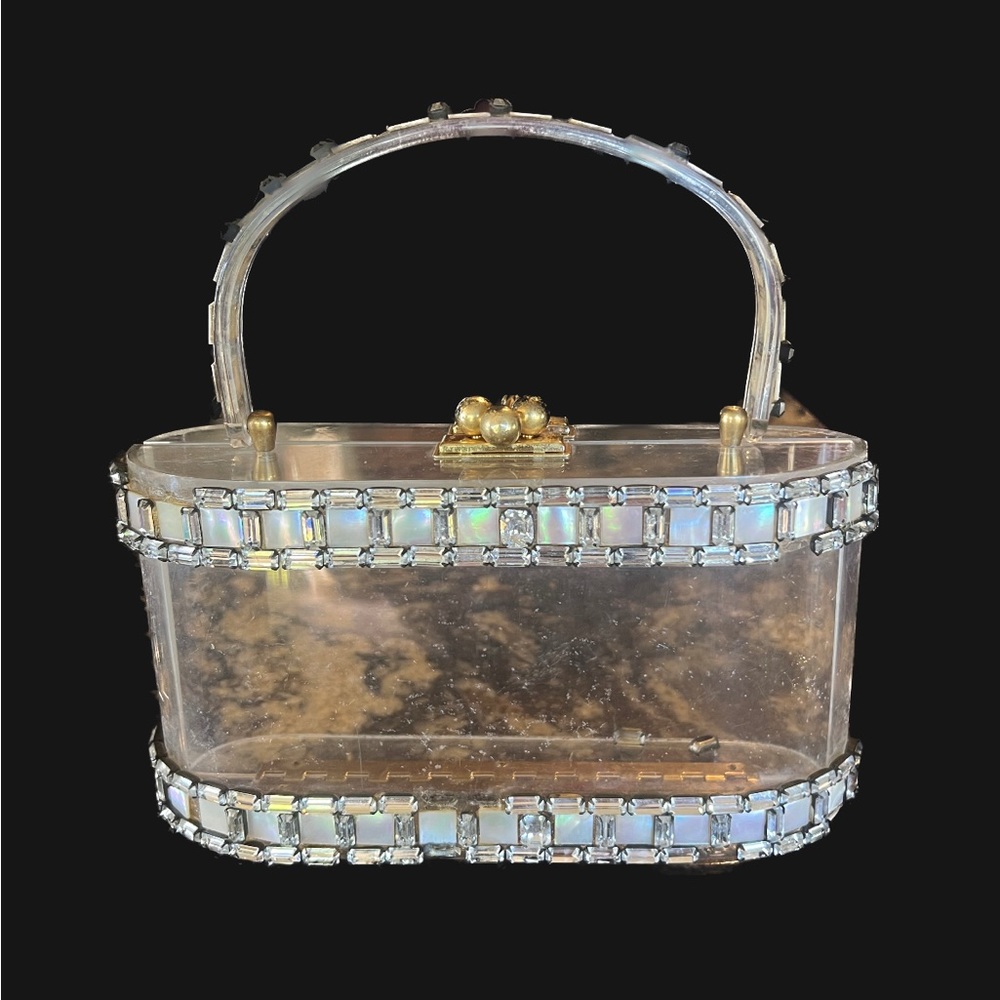 Vintage Lucite  Rhinestone and Mother of Pearl Purse